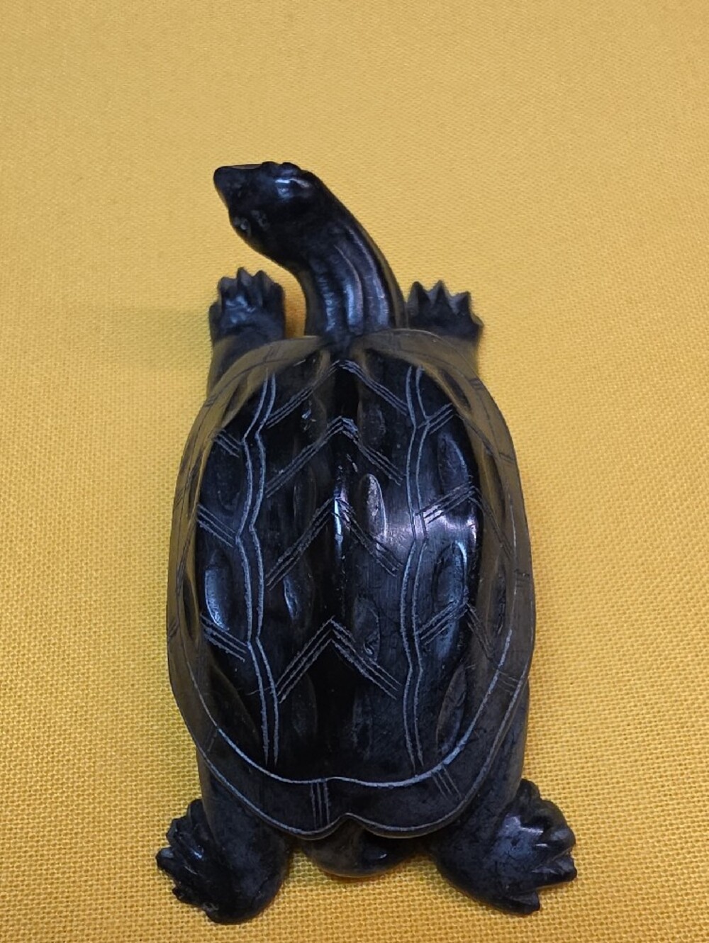 Vintage Hand Carved Black Stone Turtle Tortoise Figurine 2.25"
